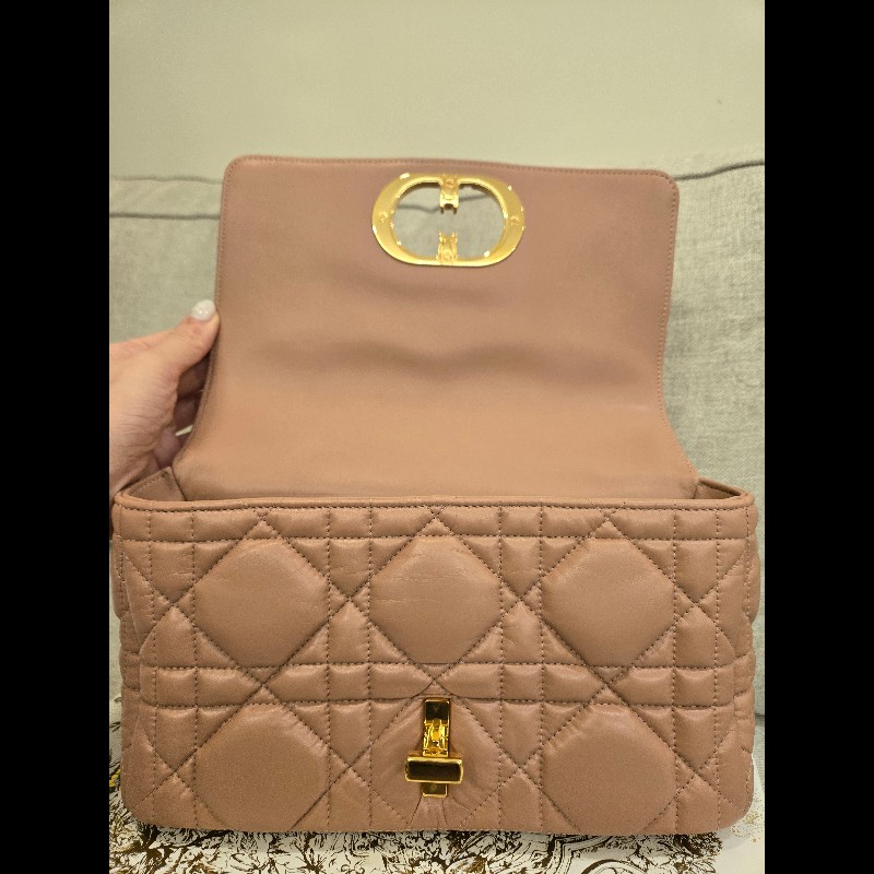 Dior Caro乾燥玫瑰粉高雅小羊皮肩背包-3