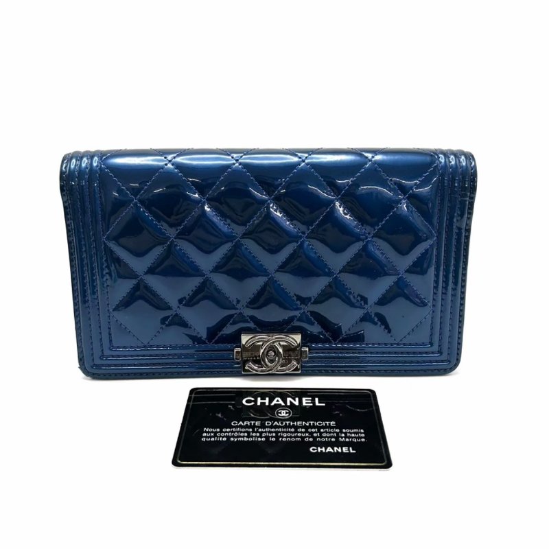 CHANEL銀扣leboy漆皮長款錢包 18*10*2 98新配件保卡塵袋-0