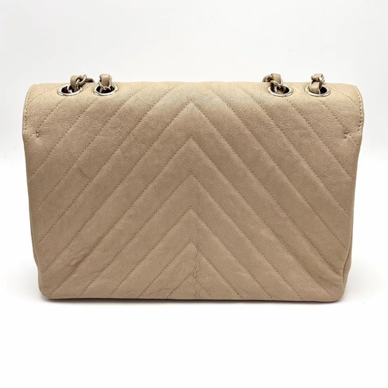 Chanel奶茶珠光V紋金扣肩背斜背包 28*18*6 98新配件保卡塵袋-3