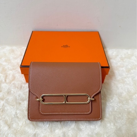 Hermès 愛馬仕 駝色配金釦 豬鼻錢包Slim Wallet 加個神器立馬變腰包/小側背