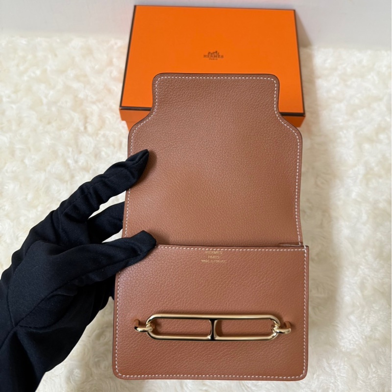 Hermès 愛馬仕 駝色配金釦 豬鼻錢包Slim Wallet 加個神器立馬變腰包/小側背-1