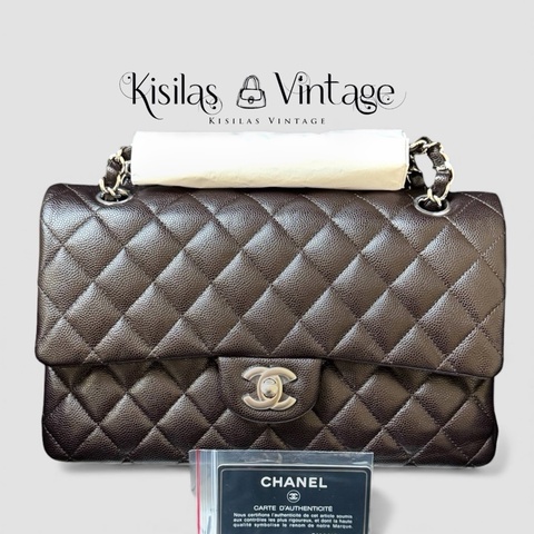 Chanel Caviar CF25 朱古力啡銀扣