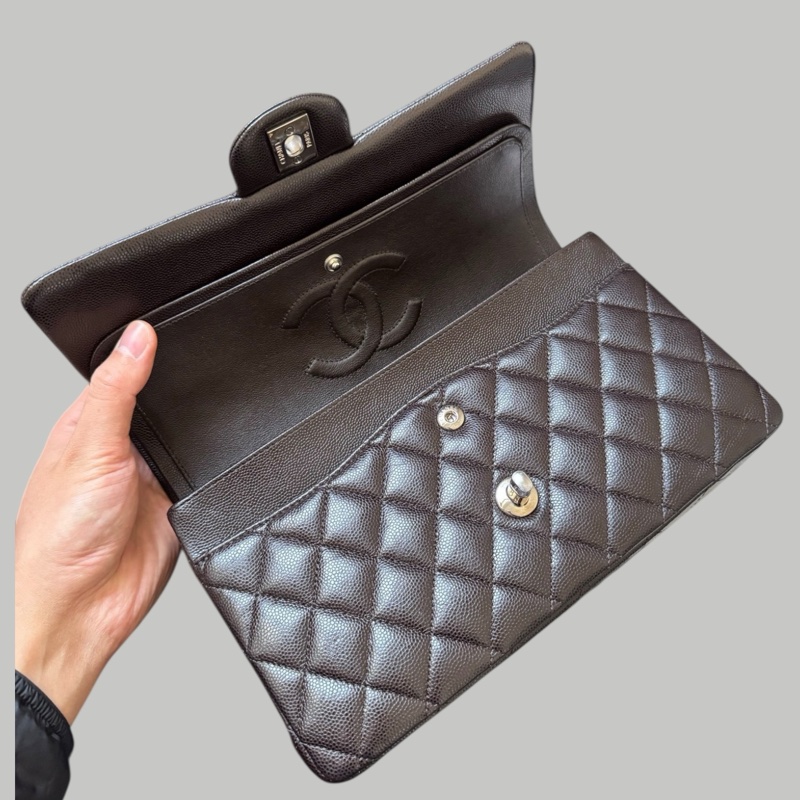 Chanel Caviar CF25 朱古力啡銀扣-4