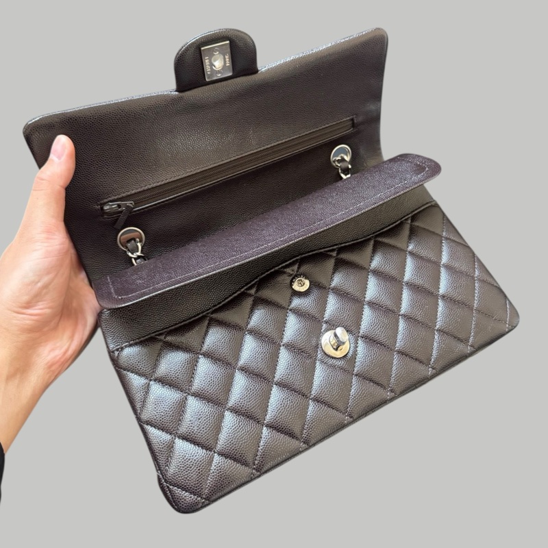 Chanel Caviar CF25 朱古力啡銀扣-5