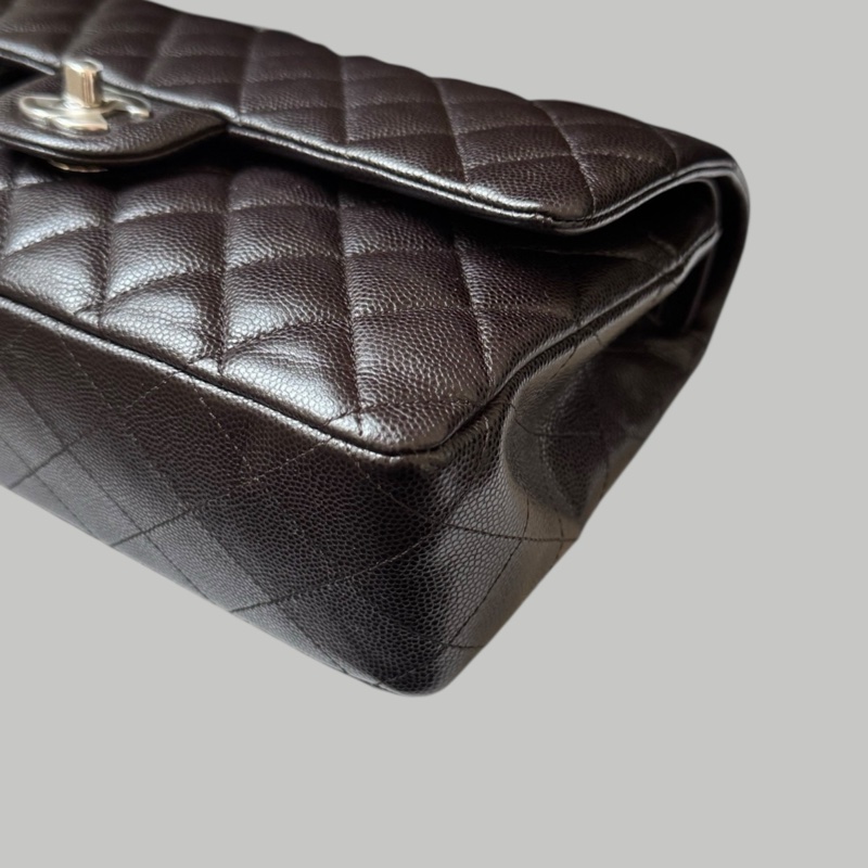 Chanel Caviar CF25 朱古力啡銀扣-8