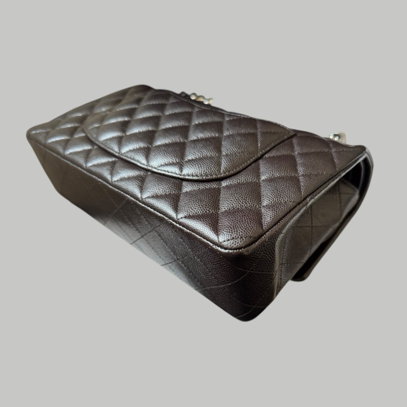 Chanel Caviar CF25 朱古力啡銀扣-9