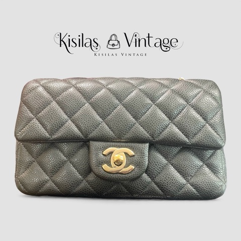 Chanel Caviar 20cm 炭灰色金扣