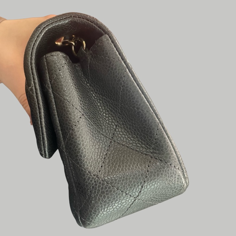 Chanel Caviar 20cm 炭灰色金扣-1