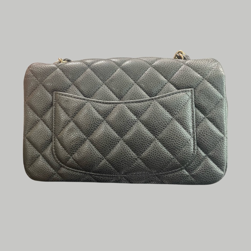 Chanel Caviar 20cm 炭灰色金扣-4