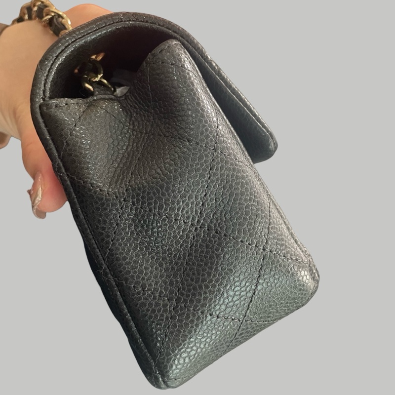 Chanel Caviar 20cm 炭灰色金扣-5