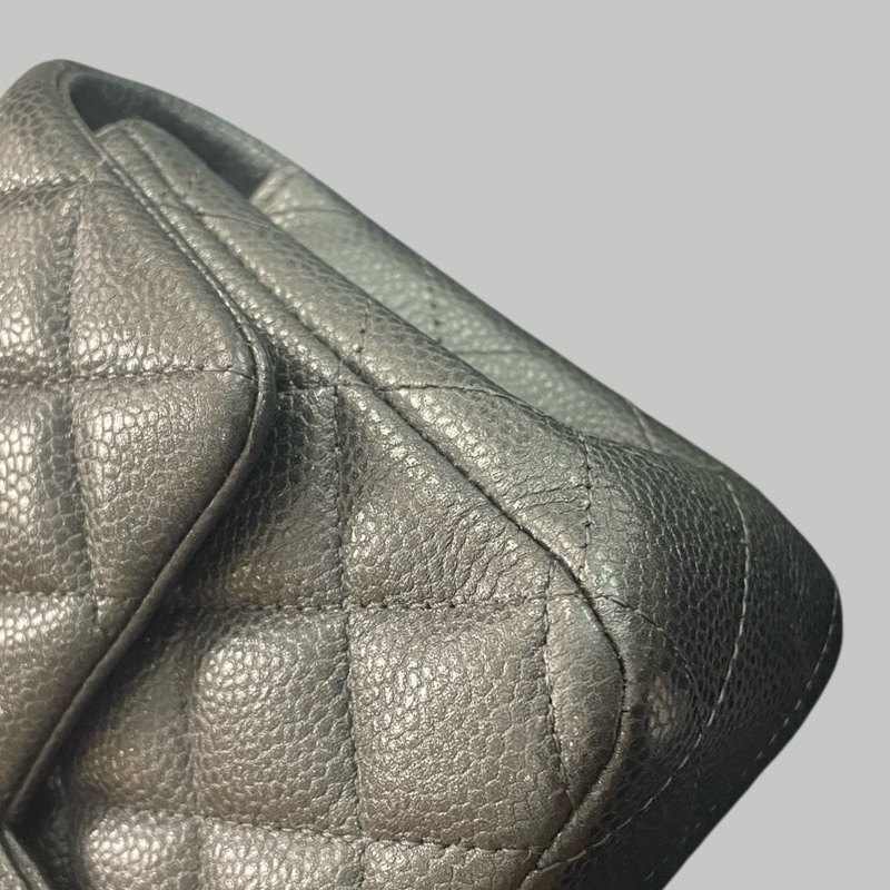 Chanel Caviar 20cm 炭灰色金扣-7