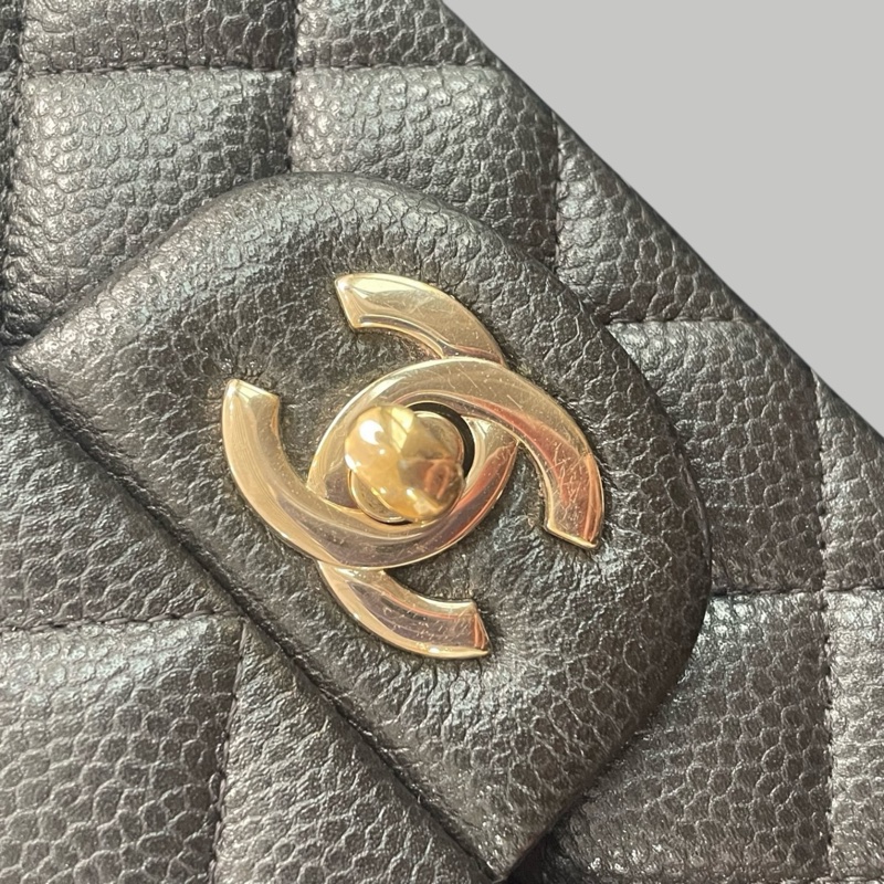 Chanel Caviar 20cm 炭灰色金扣-8