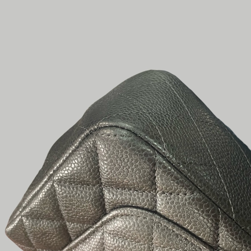 Chanel Caviar 20cm 炭灰色金扣-9