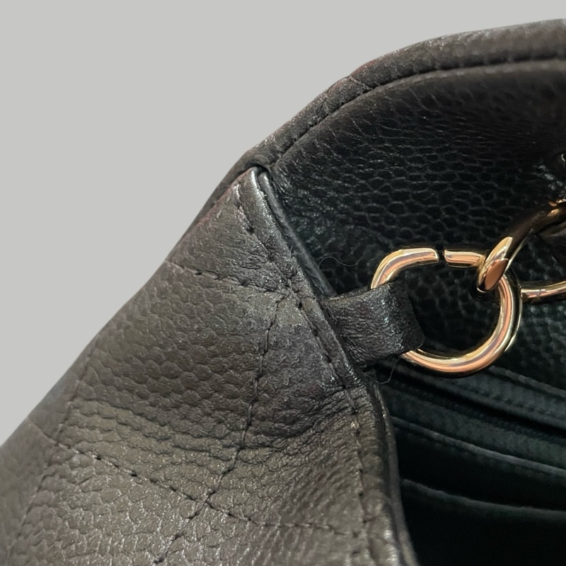 Chanel Caviar 20cm 炭灰色金扣-11