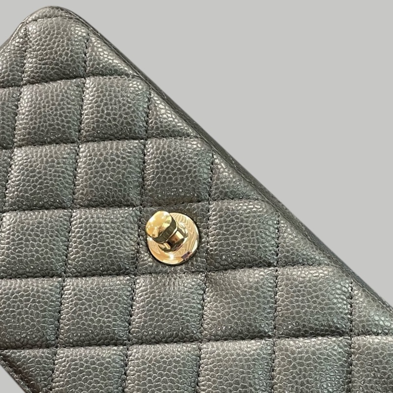 Chanel Caviar 20cm 炭灰色金扣-13