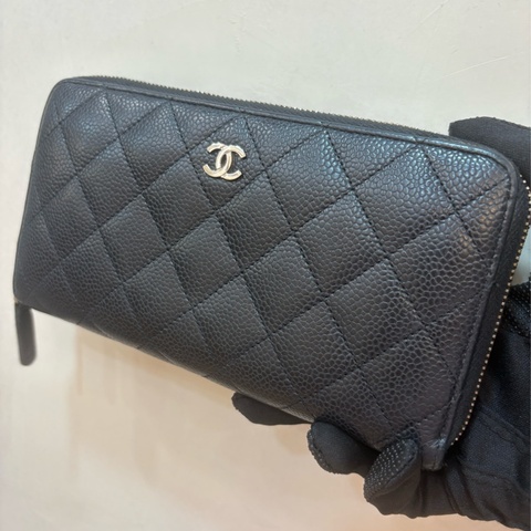 香奈兒 chanel 黑銀拉鍊長夾