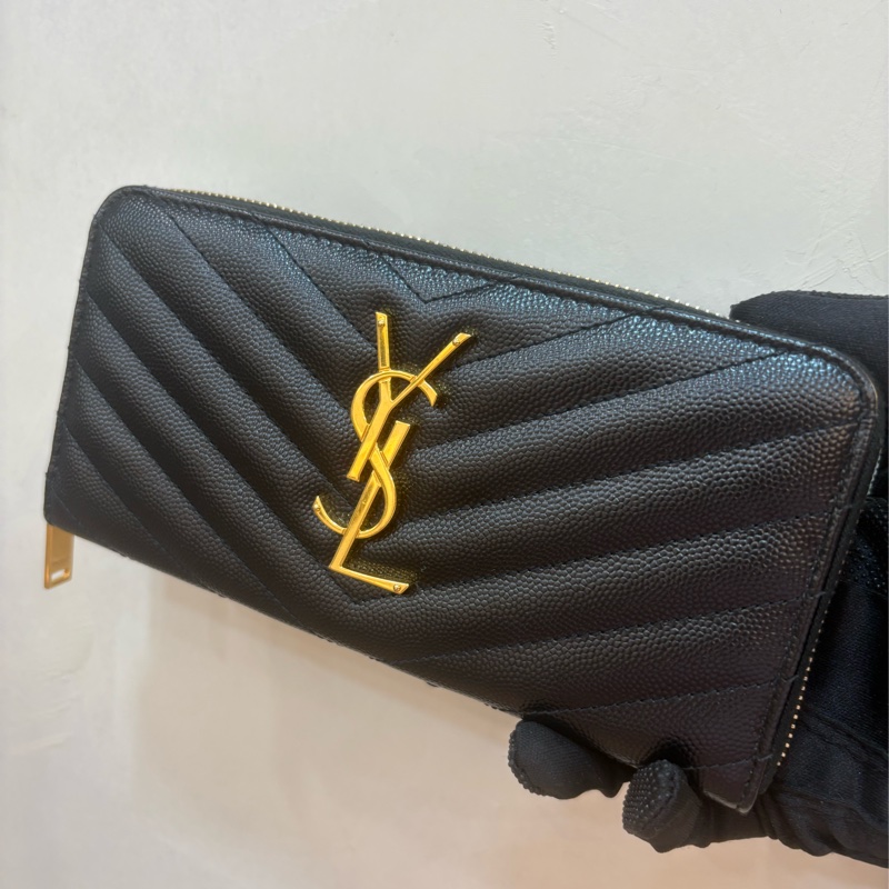 ysl 黑金拉鍊魚子醬 長夾-0