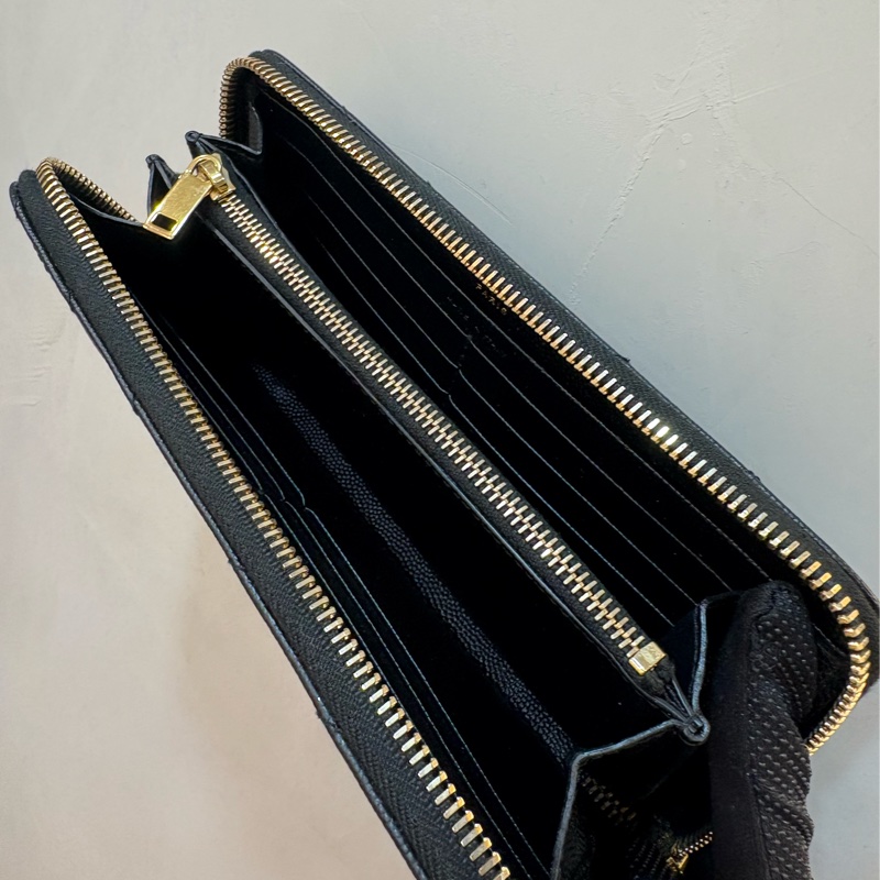 ysl 黑金拉鍊魚子醬 長夾-3