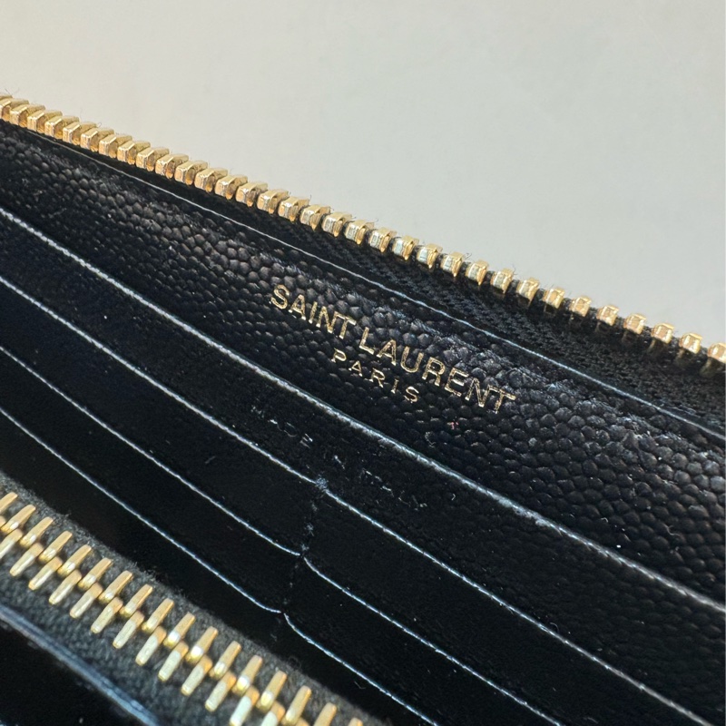 ysl 黑金拉鍊魚子醬 長夾-4