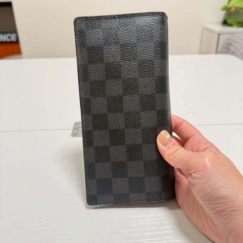 (有刻字）LOUIS VUITTON 路易威登 長夾 黑灰棋盤格-5