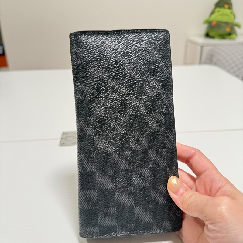 (有刻字）LOUIS VUITTON 路易威登 長夾 黑灰棋盤格-6