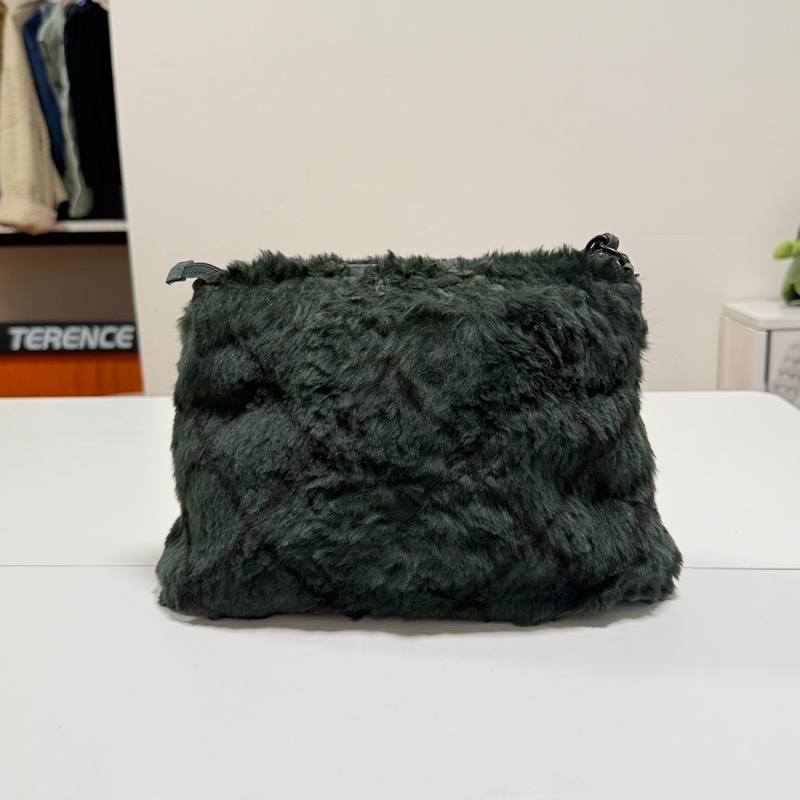 （日本中古）Chanel香奈兒 墨綠色毛毛 手提包-7