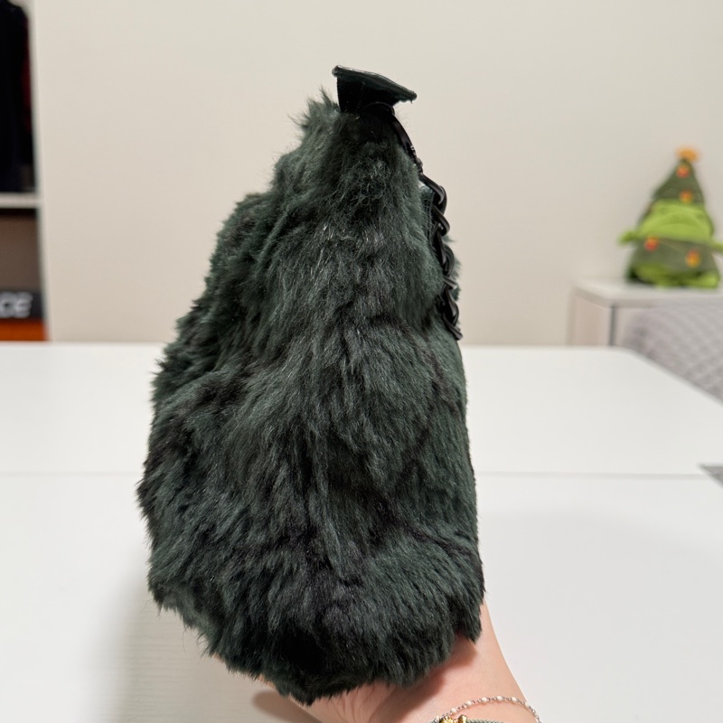 （日本中古）Chanel香奈兒 墨綠色毛毛 手提包-11