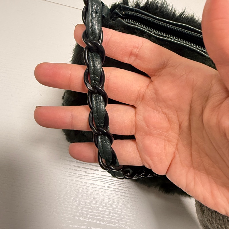 （日本中古）Chanel香奈兒 墨綠色毛毛 手提包-16