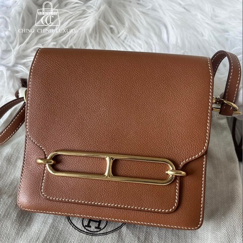 🌈Hermes🧡Mini Roulis 19🧡金棕金扣🌟98新🌟evercolor皮🌟