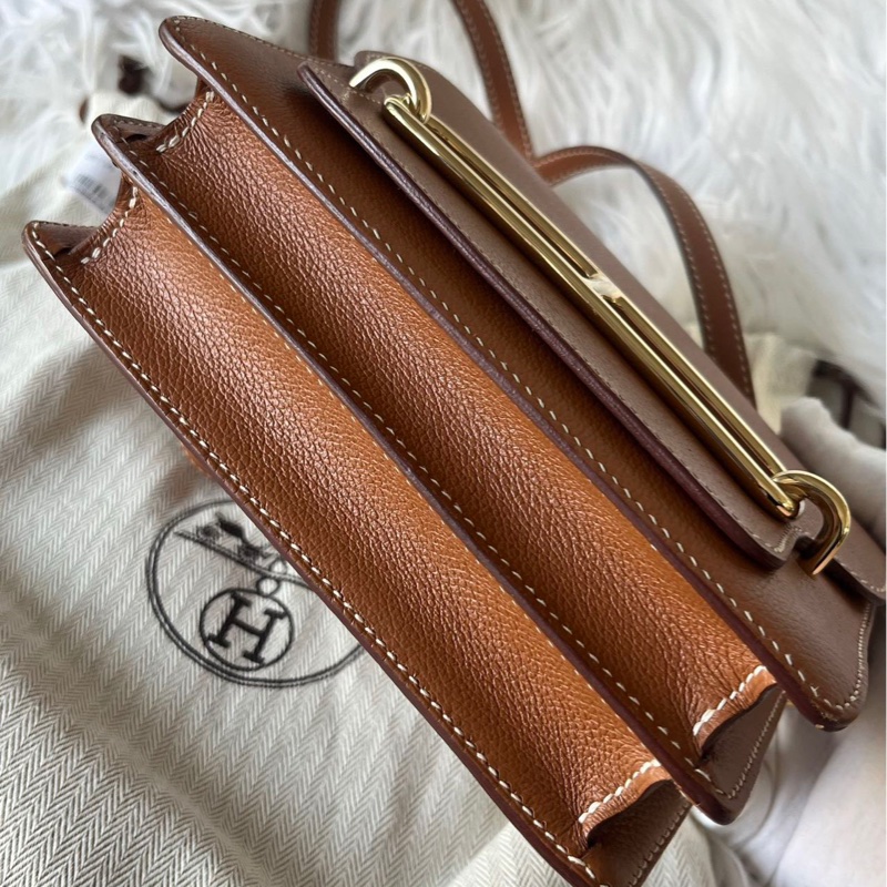🌈Hermes🧡Mini Roulis 19🧡金棕金扣🌟98.5新🌟evercolor皮🌟-8