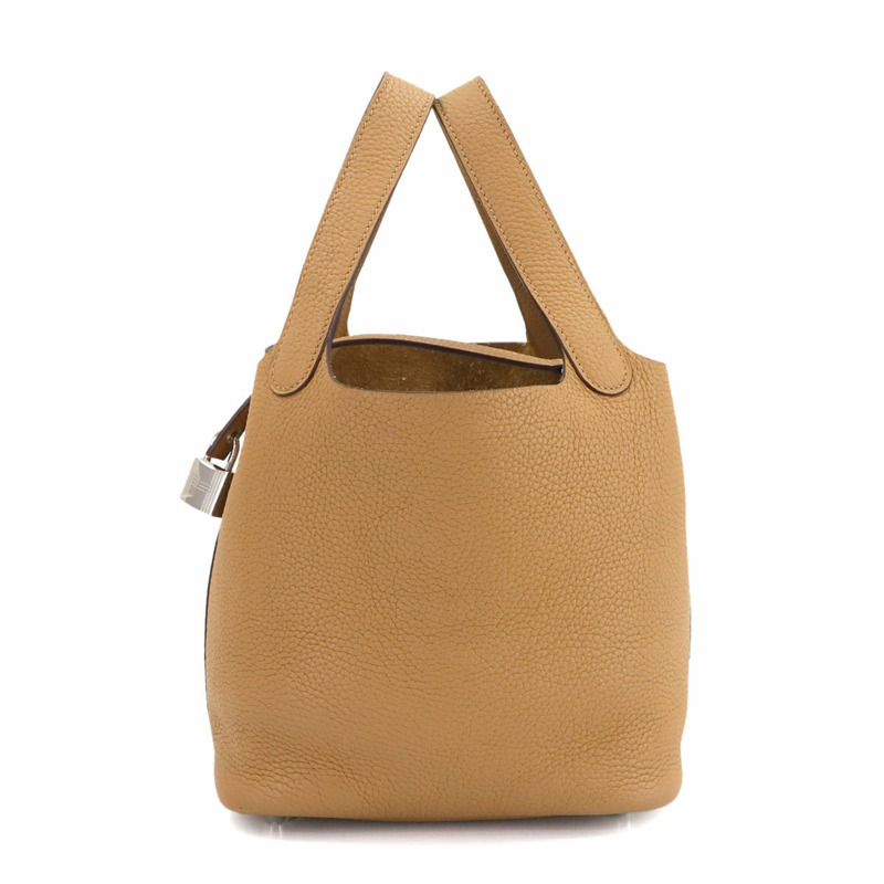 愛馬仕 Hermès Picotin Lock PM 手提包，採用 Taurillon Clemence 皮革，並飾有餅乾色 Z 字印記和銀色五金配件。-0