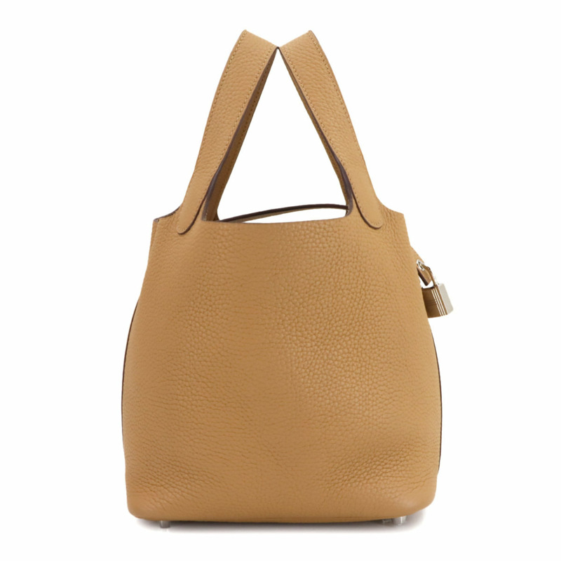 愛馬仕 Hermès Picotin Lock PM 手提包，採用 Taurillon Clemence 皮革，並飾有餅乾色 Z 字印記和銀色五金配件。-2