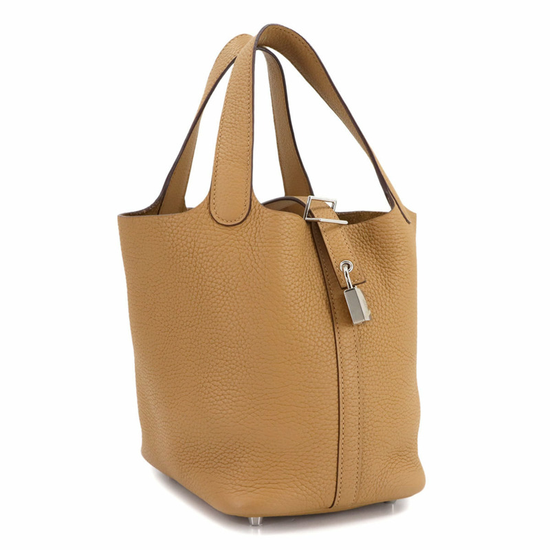 愛馬仕 Hermès Picotin Lock PM 手提包，採用 Taurillon Clemence 皮革，並飾有餅乾色 Z 字印記和銀色五金配件。-3