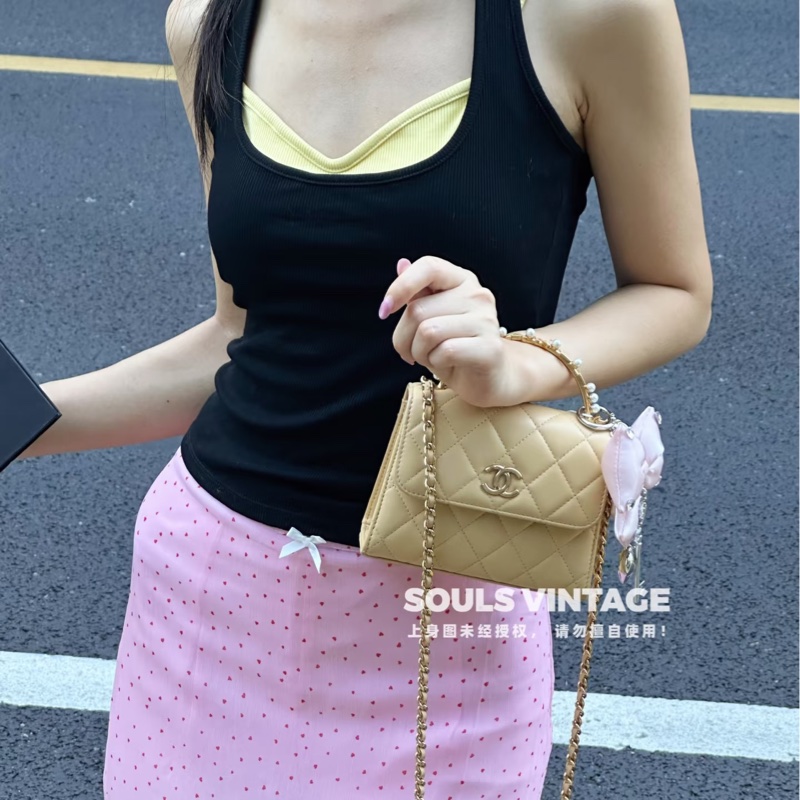 ✨Chanel 手柄珍珠 奶茶色Kelly 99新 晶片款🤍-2