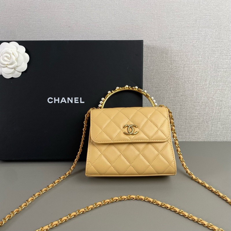 ✨Chanel 手柄珍珠 奶茶色Kelly 99新 晶片款🤍-3