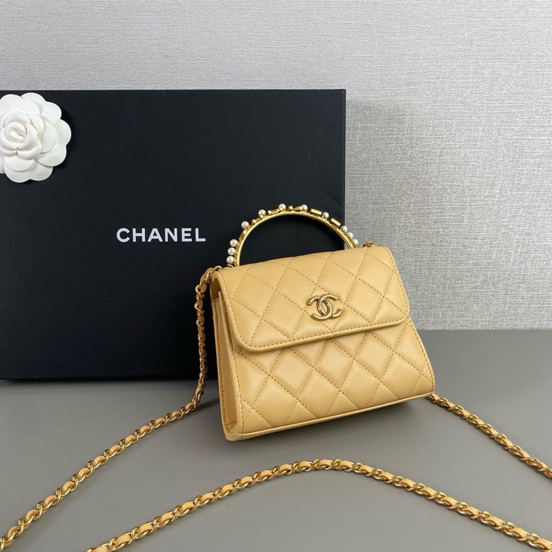 ✨Chanel 手柄珍珠 奶茶色Kelly 99新 晶片款🤍-4