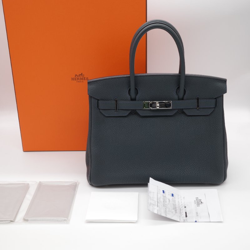 聖誕好禮 🈶️購證【CP 精選🌟小編推薦】Hermès 愛馬仕 Birkin 30 BK30 盧梭綠 黑綠色 Togo 牛皮 D刻 2019 銀扣 柏金包-0