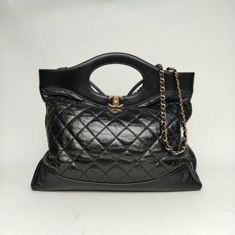 CHANEL 31Bag大號橫版39黑色牛皮28開金扣肩背包