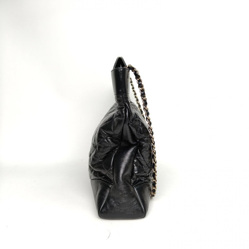 CHANEL 31Bag大號橫版39黑色牛皮28開金扣肩背包-3