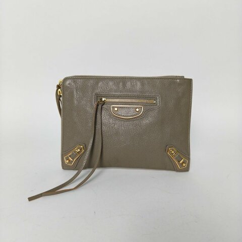 BALENCIAGA Classic機車手拿包灰色羊皮肩背包