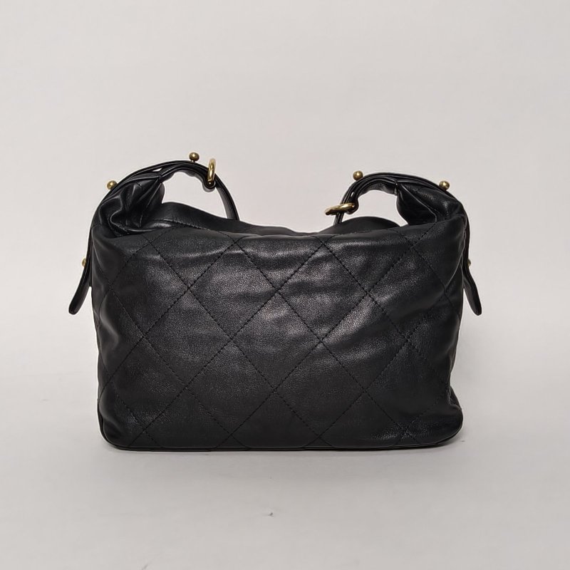 CHANEL 22S粗鏈條Hobo嬉皮包中號黑色牛皮晶片開金扣肩背包-2