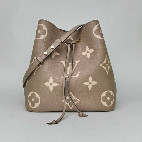 LOUIS VUITTON NÉONOÉ水桶包中號26灰色牛皮金扣晶片老花壓紋肩背包