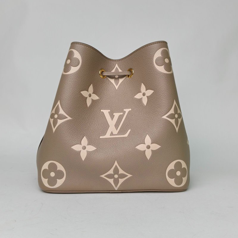 LOUIS VUITTON NÉONOÉ水桶包中號26灰色牛皮金扣晶片老花壓紋肩背包-2