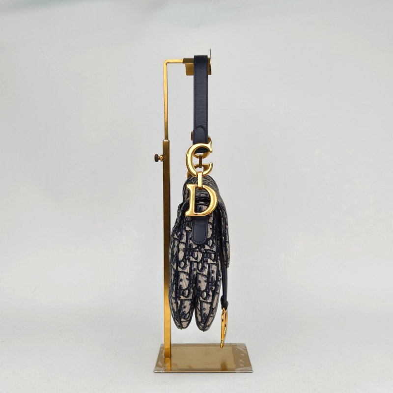 DIOR SADDLE馬鞍中號25.5配肩帶藍色帆布金扣2020Oblique印花字母刺繡肩背包-1