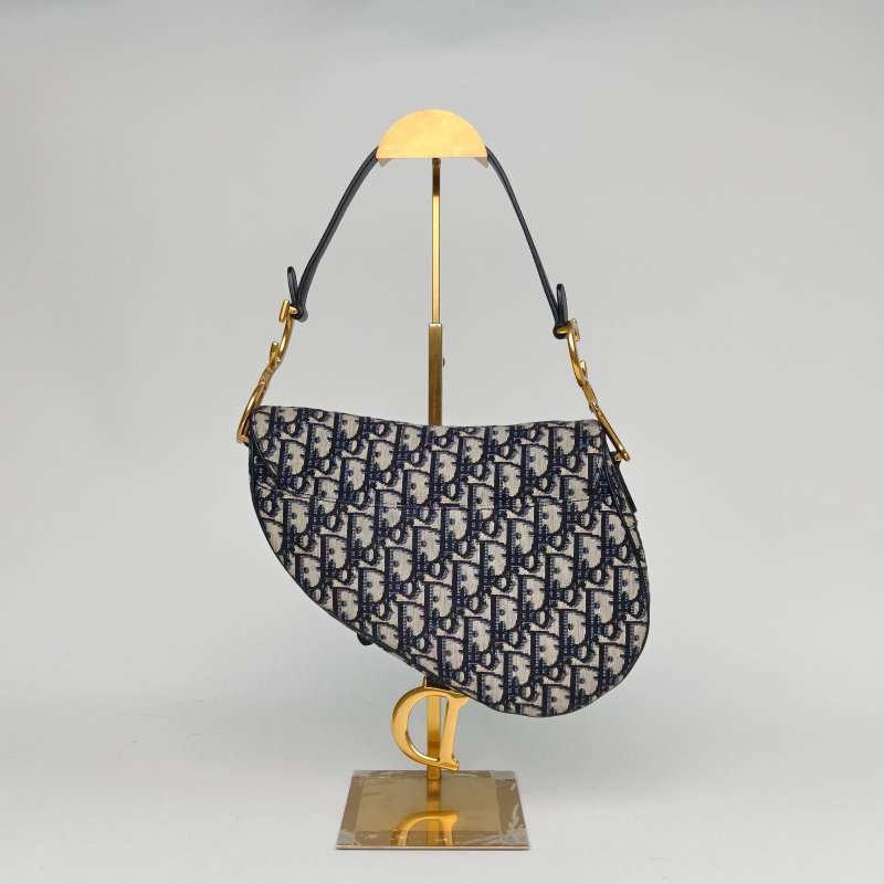 DIOR SADDLE馬鞍中號25.5配肩帶藍色帆布金扣2020Oblique印花字母刺繡肩背包-2