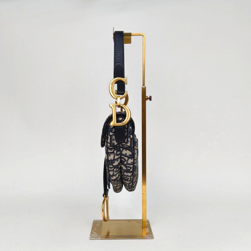 DIOR SADDLE馬鞍中號25.5配肩帶藍色帆布金扣2020Oblique印花字母刺繡肩背包-3