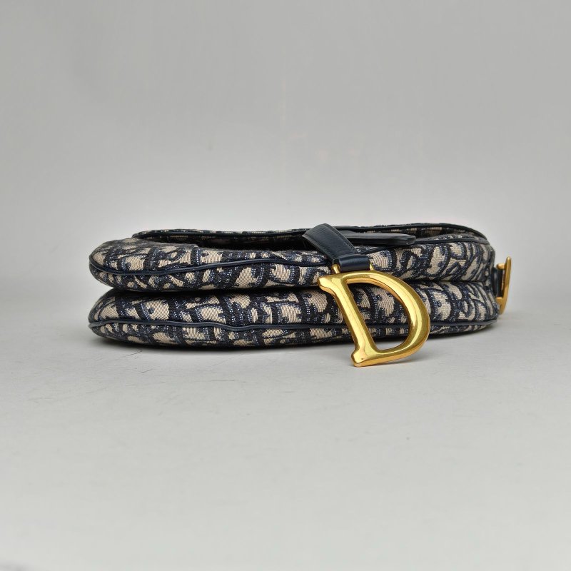 DIOR SADDLE馬鞍中號25.5配肩帶藍色帆布金扣2020Oblique印花字母刺繡肩背包-4