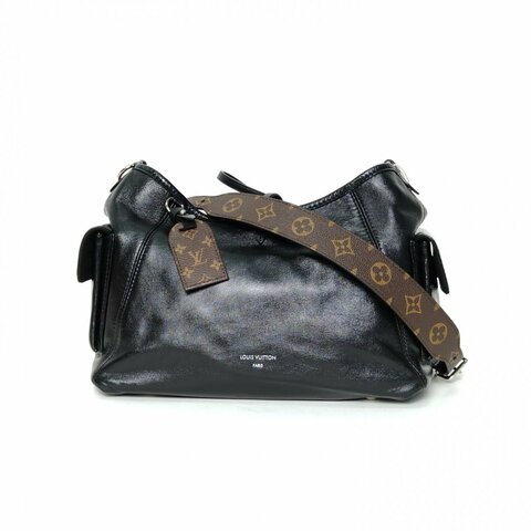 LOUIS VUITTON CARRYALLCargo小號33.5黑色羊皮銀扣晶片肩背包