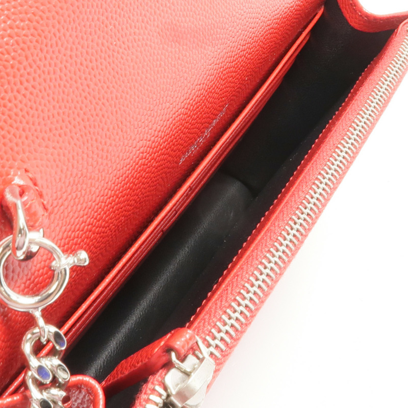 SAINT LAURENT 牛皮皮革Cassandre Envelope Chain Wallet銀扣鏈帶肩背袋-4