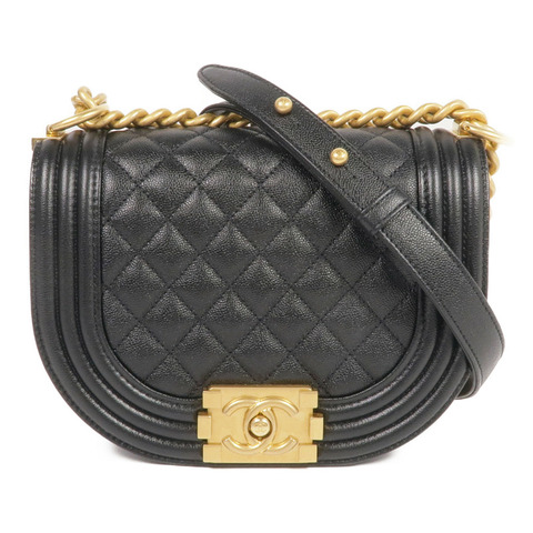 CHANEL 牛皮皮革Boy Messenger金扣鏈帶肩背袋